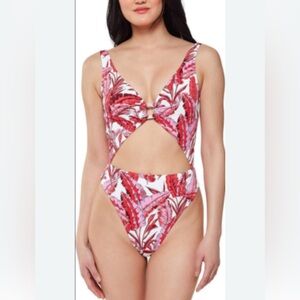 Jessica Simpson NWT XL Palm O Ring Floral Cutout Swimsuit Pictured AS IS